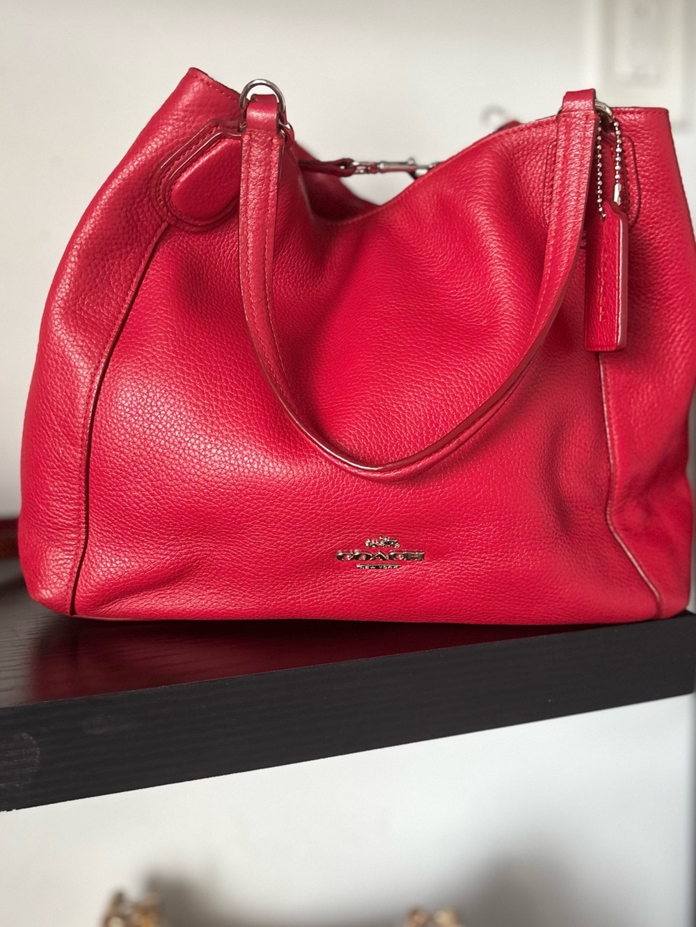 Coach Vibrant Red Pebbled Leather Shoulder Tote
